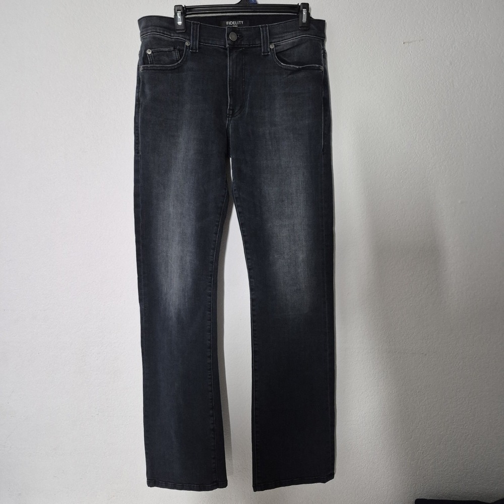 Fidelity Denim Jeans Mens 32x34 Black Straight Leg Stretch Distressed New